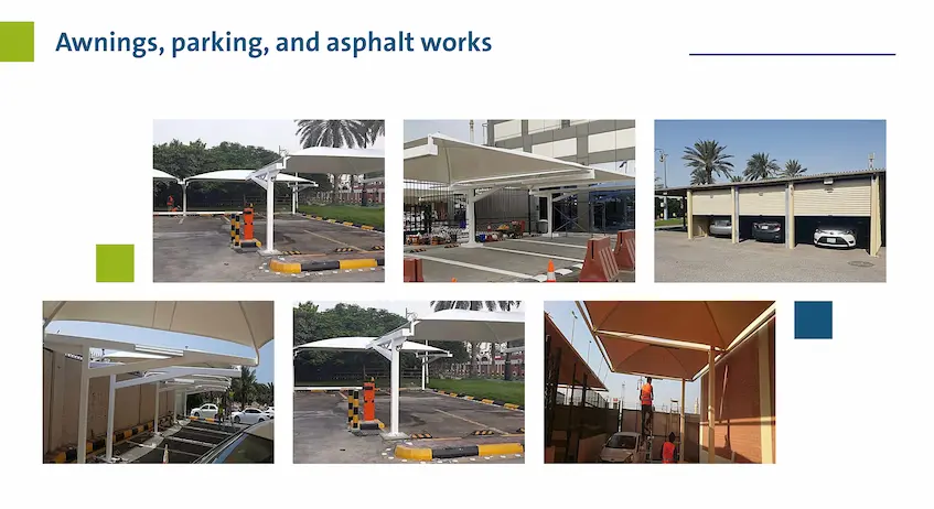 Contracting for awnings, parking lots, and asphalt works, Secure Construction Company, general contracting